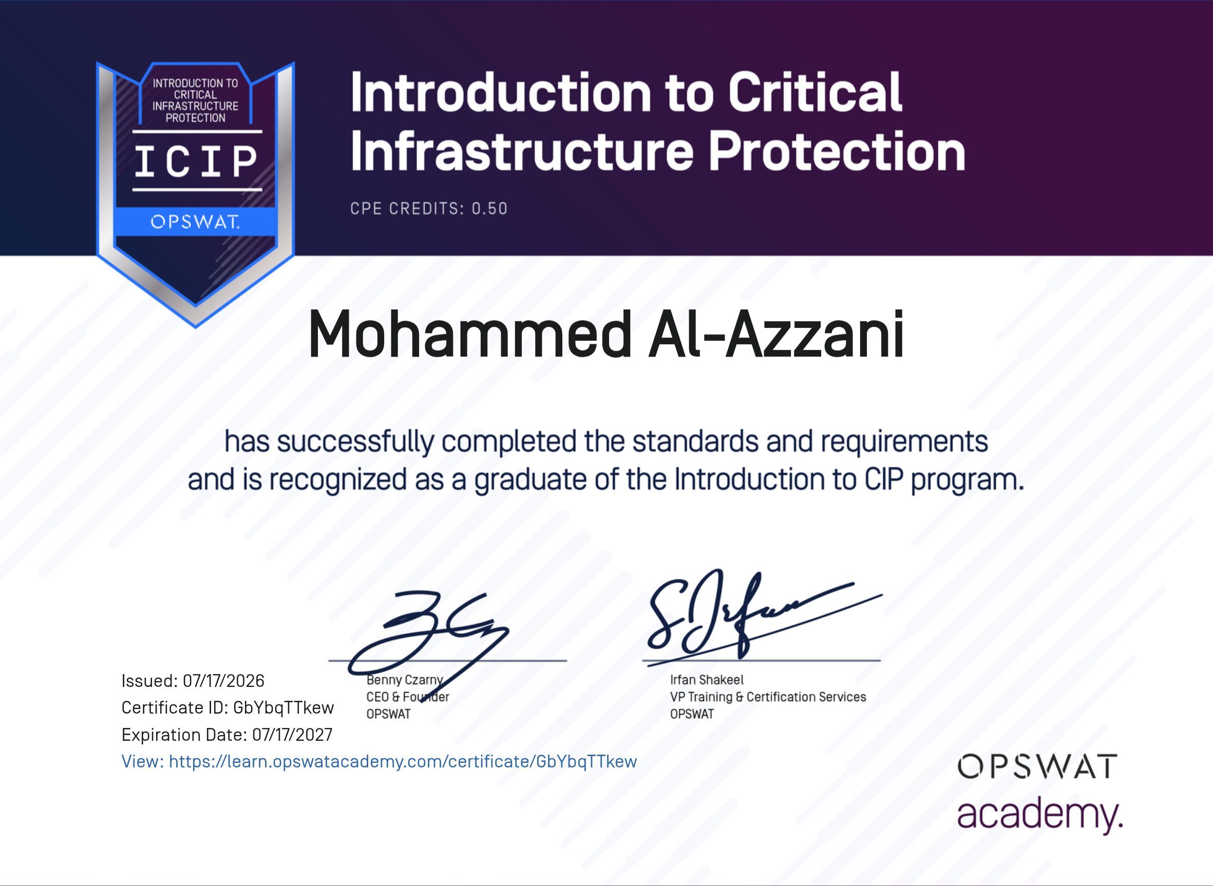 Introduction to Critical Infrastructure Protection (ICIP)